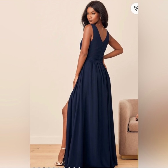 New Lulus Thoughts of Hue Navy Blue Surplice Maxi Dress Size S - Picture 2 of 11